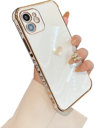 Vista 9 de DEFBSC Compatible con iPhone 12, funda de corazón con borde galvanizado, protección completa de la cámara, esquinas reforzadas elevadas, cubierta