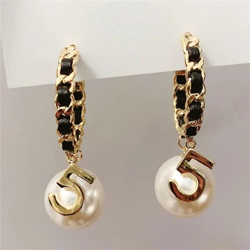Vista 2 de Vintage número 5 pendientes de aro de perlas pendientes de perlas mujer pendiente joyería de moda para regalo, Zinc, Perla