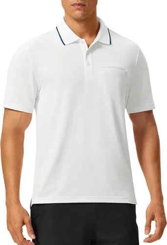 Vista 37 de Rdruko Camisas polo para hombre de manga corta, secado rápido, para golf y deportes al aire libre con bolsillo 01 Negro