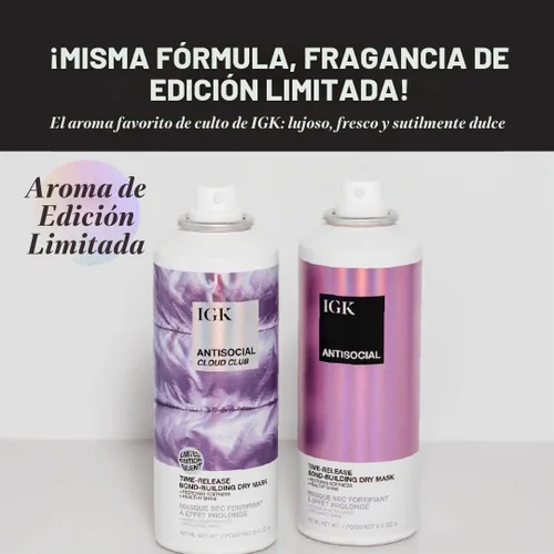Vista 4 de IGK Antisocial Cloud Club - Mascarilla para cabello seco, reparación de vínculos para cabello dañado, 5 onzas Aroma de edición limitada