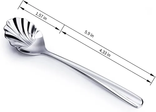 Vista 4 de Cuchara en forma de concha de acero inoxidable, cuchara de azúcar, cuchara de té, cuchara de postre para café, té, helado, aperitivos y embutidos