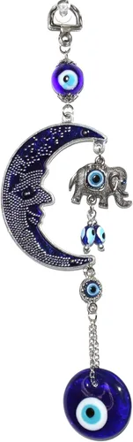 Vista 3 de Amuleto azul turco contra el mal de ojo (Nazar) Luna y elefante para colgar en la pared, decoración del hogar, bendición, inauguración de la casa