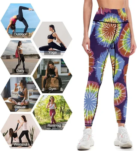 Vista 9 de Rainbow Dots Tie Dye High Waist Yoga Pants Tummy Control Stretch Leggings for Women