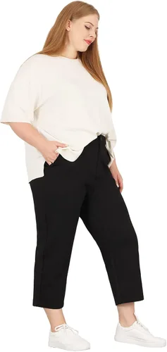 Vista 7 de Bamans Pantalones capri para mujer, talla grande, para verano, pierna recta, cinturón, con bolsillos
