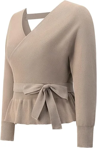Vista 4 de Vestido tipo suéter con cuello en V y manga murciélago para mujer