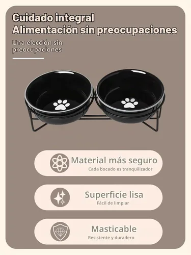 Vista 3 de GDCZ Ceramics - Cuencos elevados para gatos con soporte de metal Heighten, 15 onzas (negro)