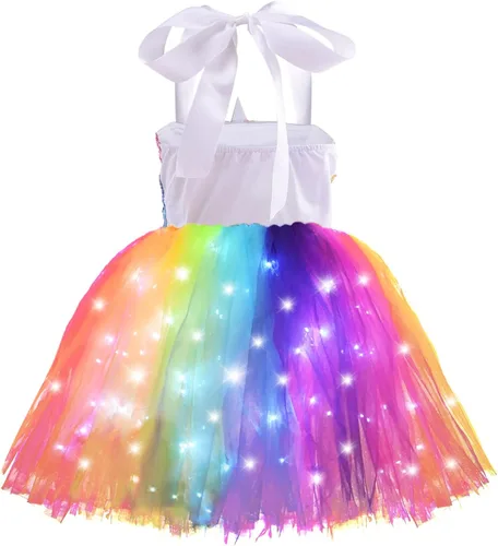 Vista 5 de Dicodoum Disfraz de unicornio para decoración de cumpleaños, vestido de fiesta para niñas con luz