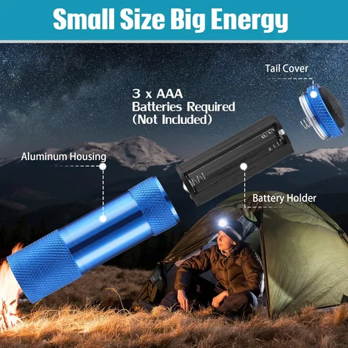 Vista 3 de VIHOSE 20 piezas de linternas mini a granel, linterna de mano brillante de aluminio con cordón, linternas LED pequeñas para lectura nocturna Lovely