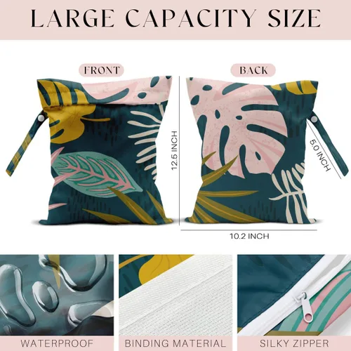 Vista 2 de 2 Piezas Bolsa Húmeda, Bolsa Impermeable Húmeda y Seca, Bolsa de Lavandería Pequeña, para Traje de Baño, Piscina, Viaje, Playa, Pañales, Ropa Sucia