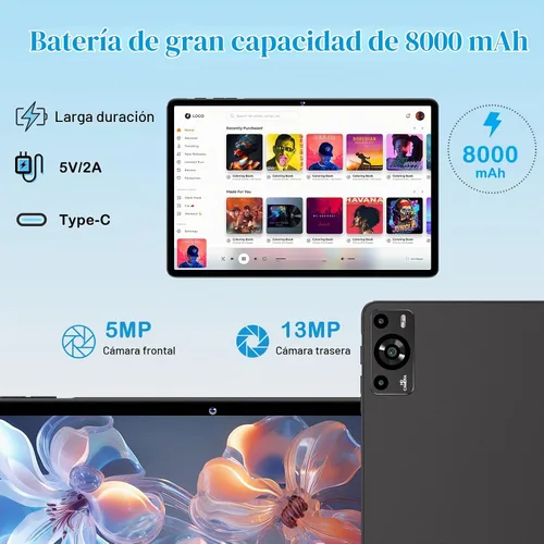 Vista 6 de Tablet de 11 pulgadas, tabletas Android 15 2025 con Octa Core, 24GB+256GB, cámara de 13+5MP, tabletas electrónicas con Widevine L1, batería