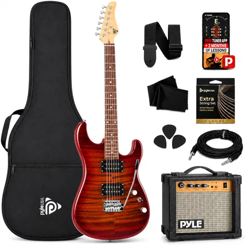 Vista 10 de Pyle Kit de guitarra eléctrica con amplificador, instrumento de tamaño completo con pastillas Humbucker, amplificador de guitarra eléctrica y Negro