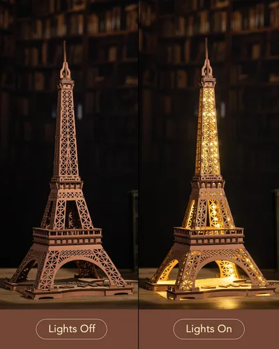 Vista 3 de Rowood Torre Eiffel, kits de modelos de rompecabezas 3D para adultos, rompecabezas de madera 3D DIY para adultos, juego de construcción con LED