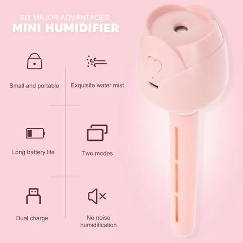 Vista 3 de Mini humidificador USB portátil para viajes, coche, oficina, humectador de aire silencioso, compacto y ligero, difusor de aire frío, carga USB