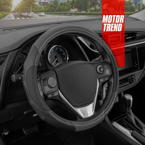 Vista 21 de Motor Trend GripDrive - Funda de cuero negro sintético para volante de automóvil, camión, camioneta, SUV, tamaño pequeño de 14 pulgadas, funda
