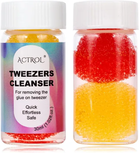Vista 16 de ACTROL - Pinzas limpiadoras de pestañas azules de 0.8 fl oz con bola de esponja para eliminación de pegamento Blue 25ml Lash Tweezer Cleanser With