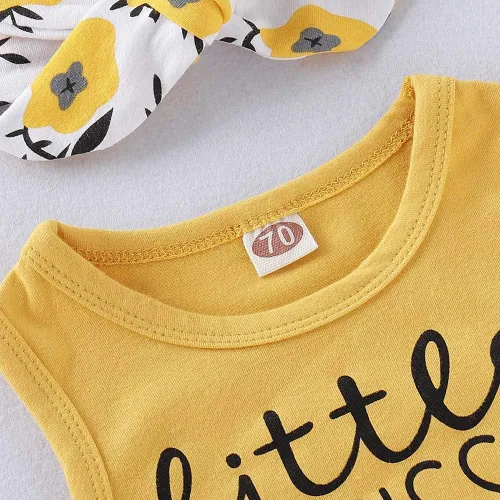 Vista 7 de PigMaMa Conjunto de ropa para bebé niña de 3 piezas, sin mangas, camiseta sin mangas, pantalón de flores, diadema