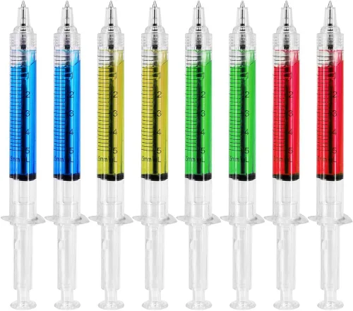 Vista 6 de Bolígrafos de jeringa a granel, paquete de 24 bolígrafos de tinta negra multicolor para regalos de enfermera, oficina y uso médico profesional