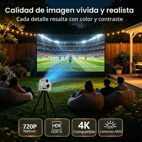 Vista 2 de Mini proyector con WiFi 6 y Bluetooth 5.2, aplicaciones integradas, proyector pequeño portátil 4K, enfoque automático y Keystone, 200 ANSI, altavoz