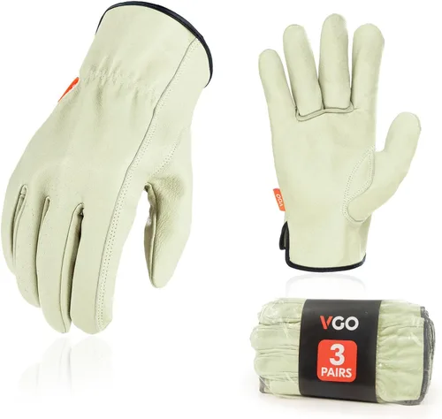 Vista 11 de Vgo... PA9501 - 1 par de guantes de trabajo de piel de cerdo para hombre, guantes de construcción (talla S, color cian claro, PA9501)