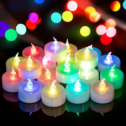 Vista 8 de 12 paquetes de luces de té LED con temporizador, operadas con batería, velas votivas con temporizador sin llama parpadeantes eléctricas, luces de té