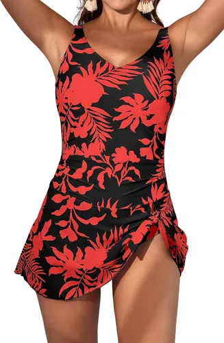 Vista 34 de Aidonger - Traje de baño de una pieza para mujer, con control de abdomen, falda, traje de baño con efecto adelgazante