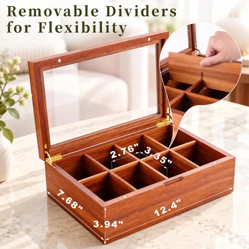 Vista 2 de Consevisen Organizador de bolsas de té de madera de acacia, 8