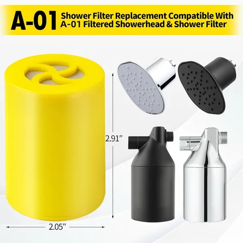Vista 2 de A-01 Filtro de ducha de repuesto compatible con cabezal de ducha y filtro de ducha filtrado Afina, para agua dura, elimina el cloro y otras