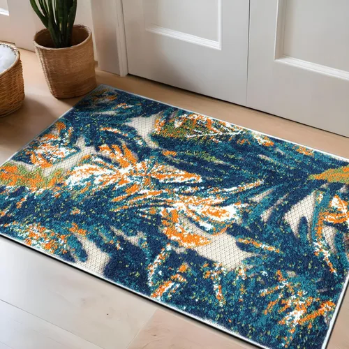 Vista 6 de Rugshop Alfombra de polipropileno duradero con hojas florales tropicales para interiores y exteriores, no se desprende, fácil de limpiar, perfecta