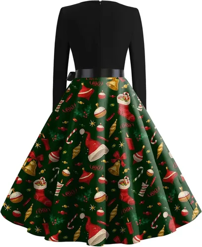 Vista 3 de Vestidos de Halloween para mujer, estilo casual, estampado de moda, vintage, de manga larga, disfraces de Halloween