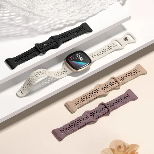Vista 3 de Dirrelo Paquete de 4 bandas de encaje de silicona compatibles con bandas de Fitbit Sense/Bandas de Fitbit Versa 3 para mujer/Bandas de Fitbit Versa