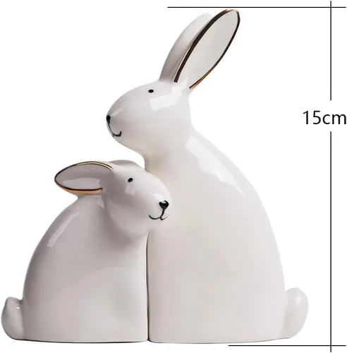Vista 6 de SEINHIJO Estatua de conejo, escultura de conejo, decoración moderna, regalo de animales para el hogar, Pascua, oficina, cerámica, 5.9 pulgadas