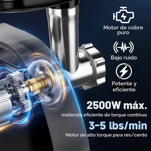 Vista 11 de Picadora de carne eléctrica para el hogar, embutidora de salchichas y Negro
