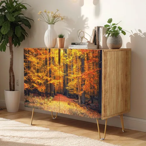 Vista 4 de SIGNWIN Aparador Buffet Gabinete, Armario de Almacenamiento de Cocina con 2 Puertas, Árbol Vibrante Naranja de Otoño Bosque, Mesa Consola Alacena