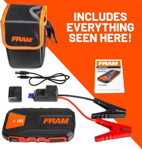 Vista 6 de FRAM FEK40008 - Arrancador de batería de coche 12000mAh (44.4Wh) hasta 5.0L de gasolina y motores diésel de 2.0L, refuerzo de emergencia