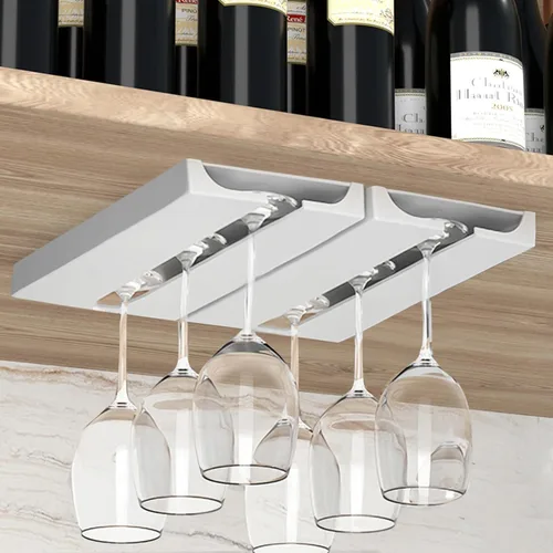 Vista 8 de Soporte para copas de vino, paquete de 2 soportes para copas de vino debajo del gabinete (negro) No-drilling Wine Glass Rack, Quick to Install
