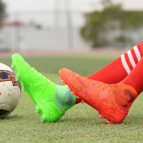 Vista 2 de WELRUNG Zapatos de fútbol unisex AG Cleats de entrenamiento atléticos antideslizantes y largos con tachuelas altas para jóvenes
