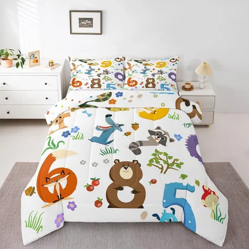 Vista 19 de Feelyou Juego de edredón de animales de zoológico, tamaño individual, juego de ropa de cama de animales de dibujos animados para niños, niñas