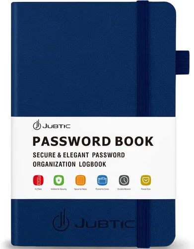 Vista 13 de JUBTIC Libro de contraseñas con pestañas alfabéticas, pequeña libreta de contraseñas con bolsillo interior, registro de inicio de sesión