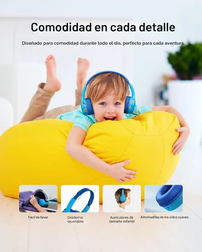 Vista 6 de Belkin SoundForm Mini - Auriculares inalámbricos Bluetooth para niños, batería de 30 horas, límite de volumen seguro de 85 dB, micrófono integrado