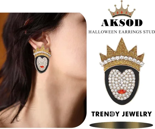Vista 2 de Aretes de calabaza de aceite de goteo de cristal de Halloween, bonitos aretes de esmalte brillante para fiestas de disfraces de vacaciones, joyería