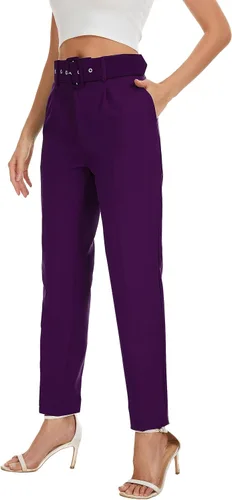 Vista 2 de Gudaoprm Pantalones de vestir de cintura alta para mujer, pantalones de negocios casuales cónicos pantalones de trabajo con bolsillos