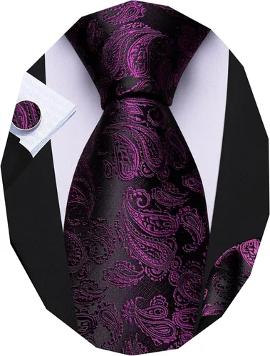 Vista 105 de Barry.Wang - Juego de corbata de seda para hombre, diseño de cachemira, pañuelo y gemelos de bolsillo