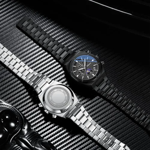 Vista 9 de FANMIS Reloj unisex de lujo de cuarzo dorado y plateado de dos tonos de acero inoxidable