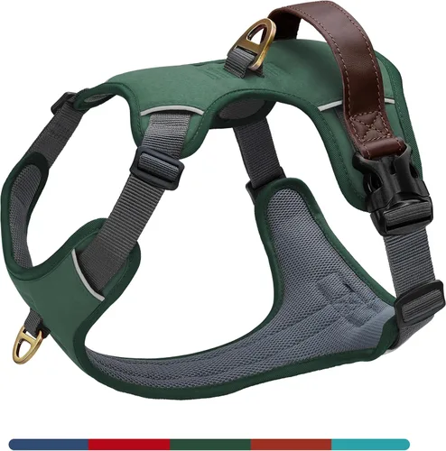Vista 10 de Arnés para perro sin tirones de tamaño pequeño, elegante chaleco de piel sintética con asa de fácil control, clip frontal sin estrangulamiento con 2
