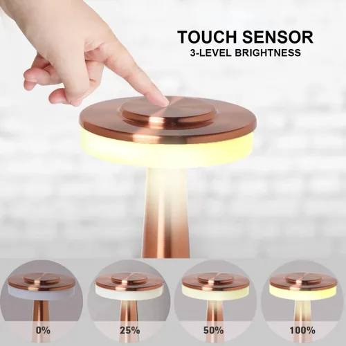 Vista 5 de Lámpara de escritorio inalámbrica portátil táctil, atenuación táctil de 3 velocidades, puerto de batería USB integrado, luz de noche de dormitorio