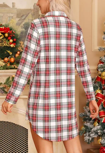 Vista 150 de Samring Camisón de pijama para mujer, manga corta/larga, con botones, camisón para dormir, camisón para novio, talla XXL