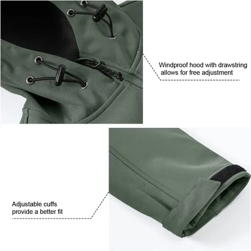 Vista 5 de Gopune Chaqueta de senderismo Softshell para hombre, con forro polar, impermeable, ligera, con capucha