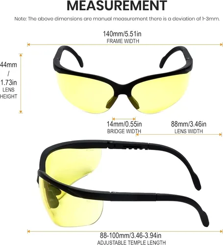 Vista 2 de Calabria ANSI Z87+S - Gafas de seguridad tintadas amarillas para hombres y mujeres, envolventes, antivaho, resistentes a los arañazos, protección