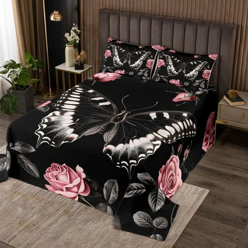Vista 11 de Erosebridal Gothic Skull Coverlet Set, Mandala Flowers Hippie Butterfly Bedspread Sets for Girls Boys Kids Trippy Skull Death Skeleton Quilt Set
