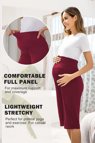 Vista 2 de Ekouaer Pantalones cortos de maternidad para mujer, pantalones capri de maternidad, pantalones cortos de yoga, pantalones cortos para embarazo